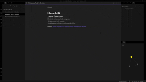Hier siehst du, wie du den Obsidian Bildschirm vertikal teilen kannst (neu heißt die Funktion rechts teilen)