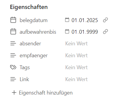 Zielformat der Metadaten in der Properties-Ansicht